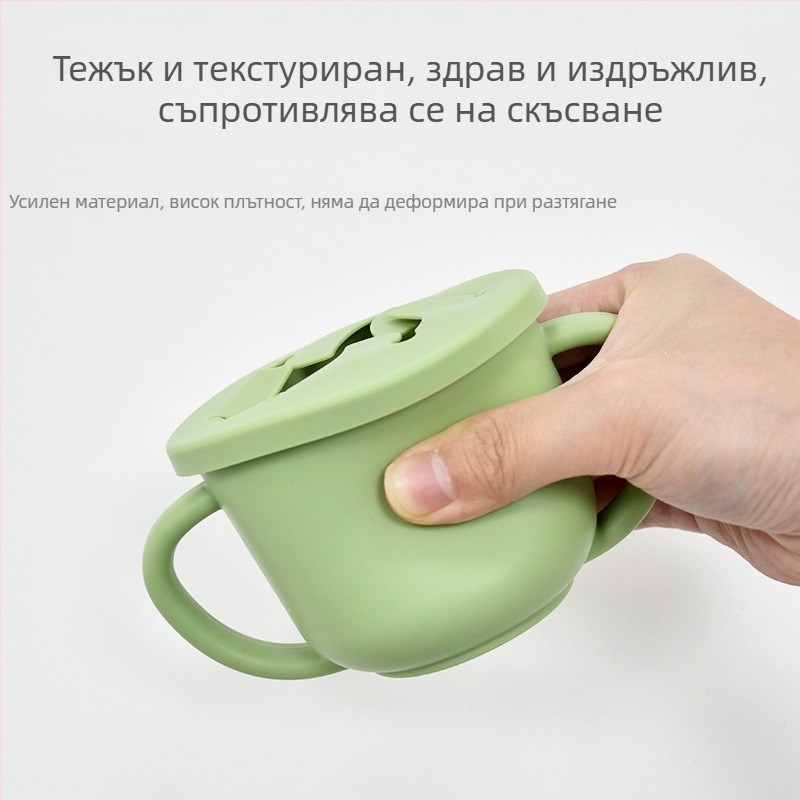 Най-продаваната детска силиконова чашка за закуски с двойно ухо и отвор, специална учебна чашка за пиене за кърмачета и малки деца, консумативи за майки и бебета, чашка за пиене на бебета