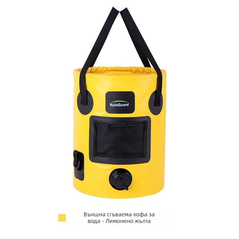 Сгъваема кофа за открито, преносима кофа с клапан, къмпинг, кръгла ръчна кофа с капак и риболовна кофа