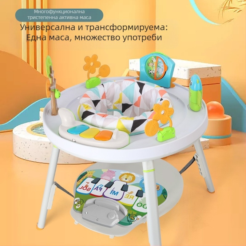 Трансграничен бебешки скачащ стол, многофункционален, маса за щастливо учене, маса за дейности, скачащ стол, музикален, бебешки фитнес, рамка за външна търговия