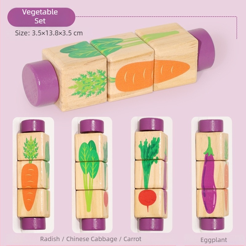 Детски дървен пъзел с въртящи се животни, триизмерни строителни блокове, детска градина, бебе, координация око-ръка, образователни играчки