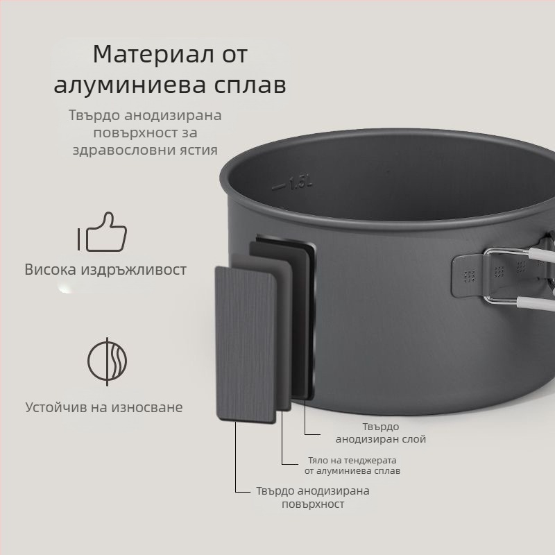 Трансгранична доставка на къмпинг съдове за готвене, кана за вряща вода, преносими къмпинг прибори за хранене, комплект тенджери, тиган, оборудване за готвене