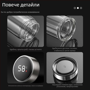 Умна стъклена чаша за вода, двуслойна, за накисване на чай, мъжка, прозрачна с топъл дисплей, разделяне на водата, изолация, чаша за вода