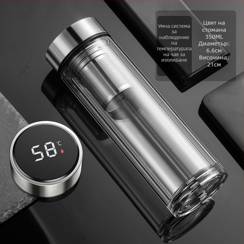 Умна стъклена чаша за вода, двуслойна, за накисване на чай, мъжка, прозрачна с топъл дисплей, разделяне на водата, изолация, чаша за вода