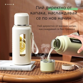 Стъклена чаша за вода Enermei с голям капацитет, за момичета, нова, преносима, за чай, устойчива на летни капки, устойчива на високи температури