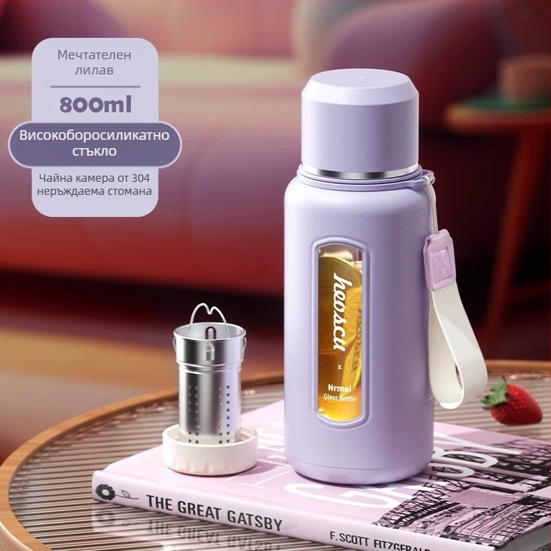 Стъклена чаша за вода Enermei с голям капацитет, за момичета, нова, преносима, за чай, устойчива на летни капки, устойчива на високи температури