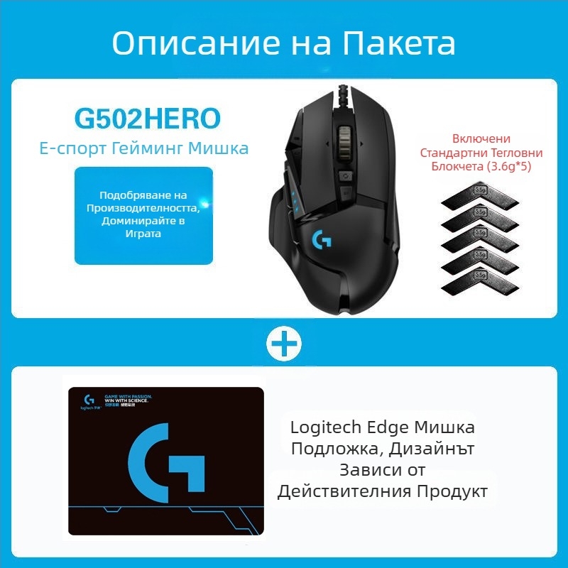 Logitech G502HERO Кабелна геймърска мишка Master se Електрическа състезателна механична противотежест ядене на пиле cf макро програмиране разопаковане