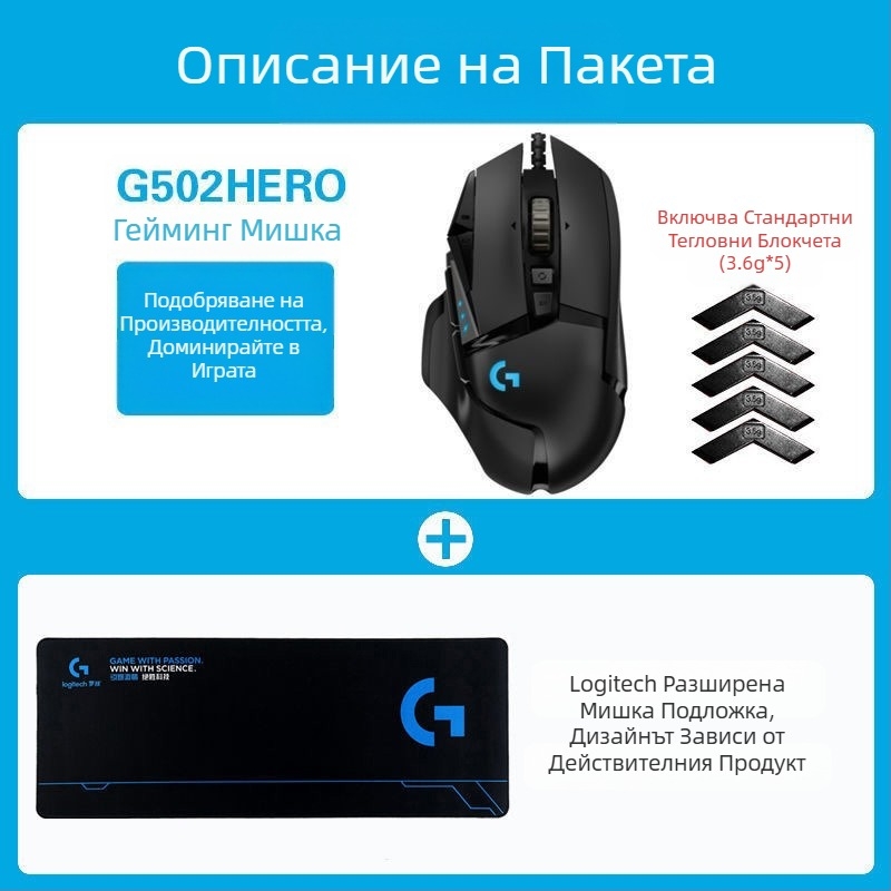 Logitech G502HERO Кабелна геймърска мишка Master se Електрическа състезателна механична противотежест ядене на пиле cf макро програмиране разопаковане