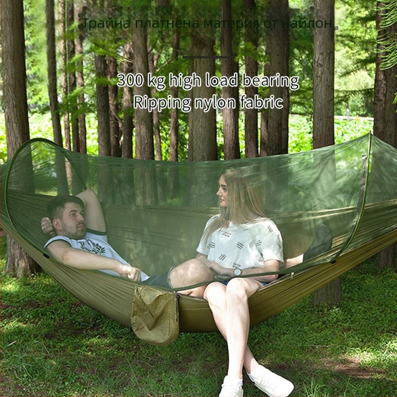 Къмпинг хамак, открит, против преобръщане, летен единичен и двоен къмпинг артефакт с мрежа против комари, домашен хамак против комари