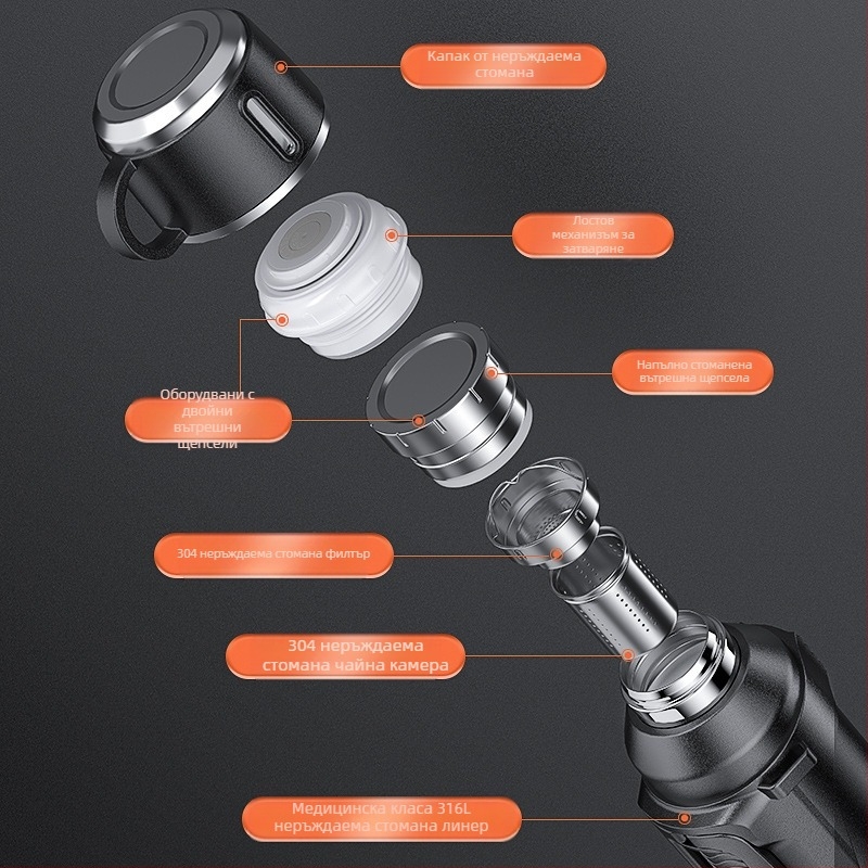 Термос 316, термос за външен монтаж с голям капацитет, преносим термос за кола с филтър за кошче за чай, термос за чай
