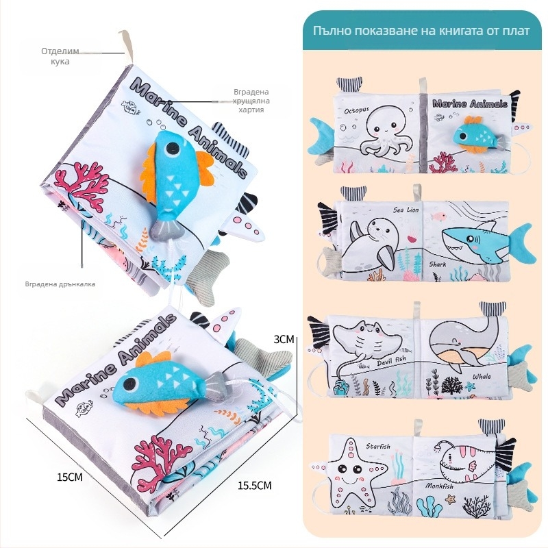Трансгранична детска книжка с опашка от плат, образователна играчка, книга, която не може да се разкъса, бебешка книжка с кърпа, пръстен, хартия, книга за просвещение, играчки за ранно образование