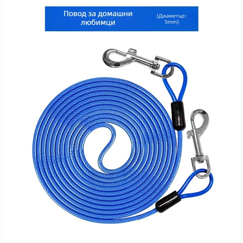 Стоманена телена каишка за домашни любимци, против ухапване, теглително въже, удължено стоманено телено въже за кучета, удебелено каишка за кучета на открито, 20 фута