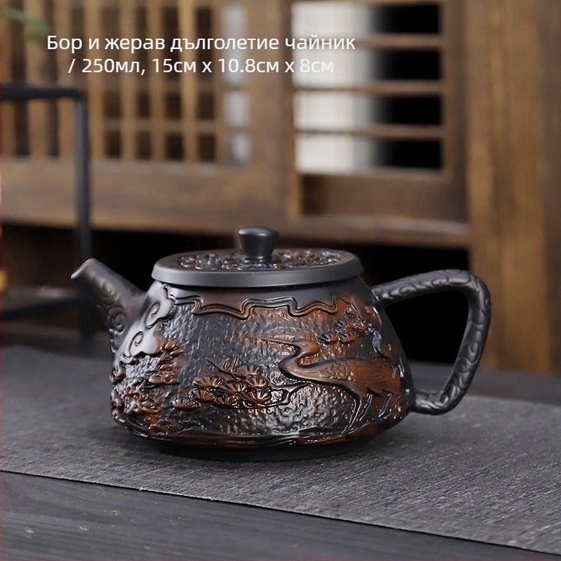 Лилав керамичен комплект за кунг-фу чай, костюм, ретро домакински прост капак за чайник, купа, аксесоари за комплект за чай, висок цвят, стойност, ръчен подарък