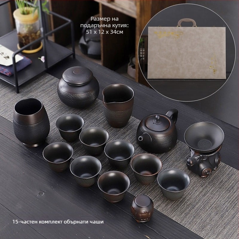 Лилав керамичен комплект за кунг-фу чай, костюм, ретро домакински прост капак за чайник, купа, аксесоари за комплект за чай, висок цвят, стойност, ръчен подарък