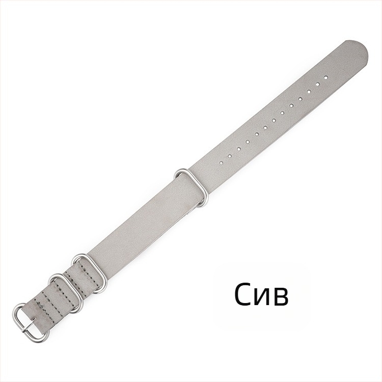 Удебелена каишка от имитация на телешка кожа, дебела кръгла катарама с халка върху кожена каишка NATO ZULU ZULU 18/20/22/24 мм