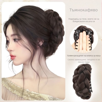 Усукана топка за перука за жени с изкуствена коса, щипка за хващане Gui Qi, цветна пъпка, пухкава коса, артефакт, чанта за перука отзад