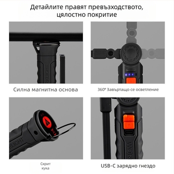 Многофункционална COB магнитна работна светлина за ремонт на автомобили LED червена предупредителна светлина силно фенерче за ремонт на автомобили