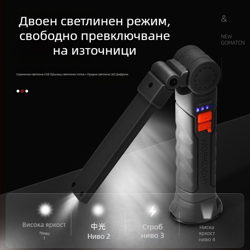 Многофункционална COB магнитна работна светлина за ремонт на автомобили LED червена предупредителна светлина силно фенерче за ремонт на автомобили