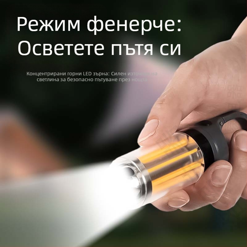 Нова преносима многофункционална къмпинг лампа с двоен източник на светлина, фенерче „два в едно“, за външна атмосфера, лампа за палатка, къмпинг лампа