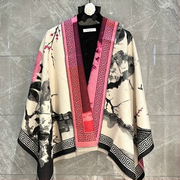 2024 Нов китайски естетичен шал с мастило с есенен и зимен топъл шал, дамски зимен шал, подарък за мама