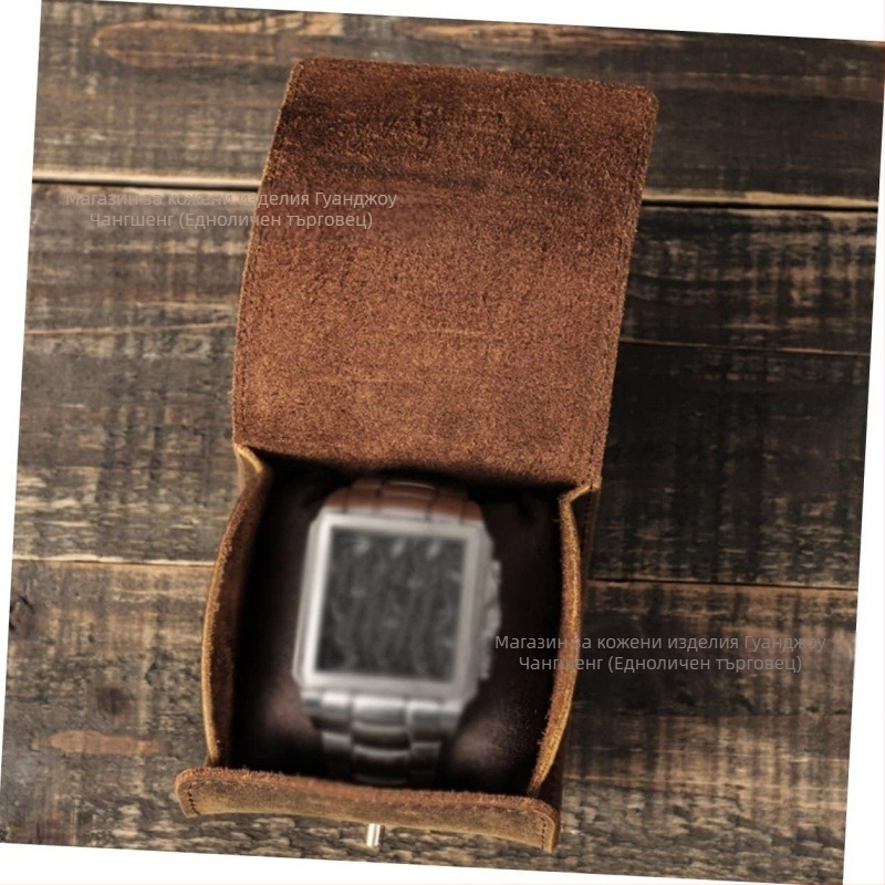 Чанта за съхранение на часовници от естествена кожа за пътуване през граница, за отдих на открито, преносима, издръжлива и водоустойчива козметична чанта за един часовник