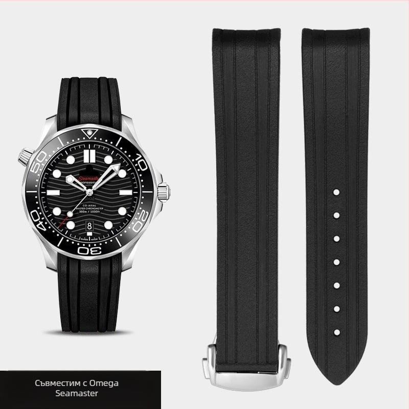 Каучукова каишка Omega Omega New Seamaster 300 Speedmaster 007 Observatory със сгъваема катарама, силиконова каишка за часовник 20 мм
