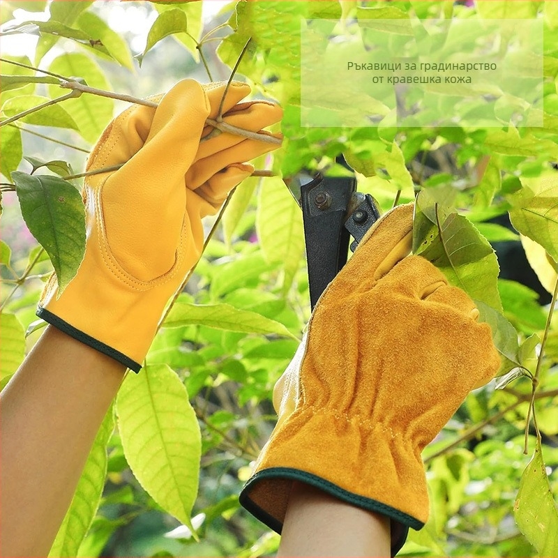 Персонализирани градински ръкавици от телешка кожа, трансгранични, Amazon Cow Split Leather, предпазни ръкавици за работа във фермата, устойчиви на пробиване и износване