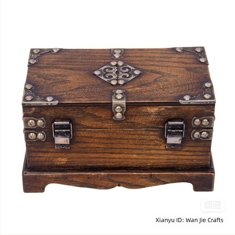 Винтидж дървена кутия за съхранение с ключалка, дървена кутия, антично съхранение на съкровища, малка дървена кутия, кутия за съкровища, бягство от камера, кутия за реквизит