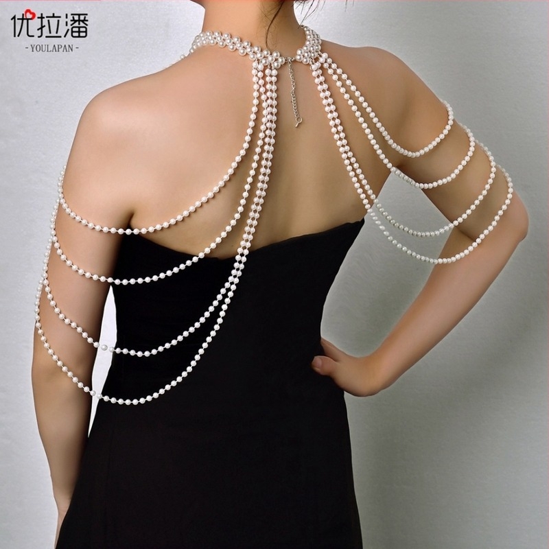 Yulapan SG62 Трансграничен перлен шал с пискюли, европейски и американски, секси рокля Cheongsam с верижка за гърди, аксесоари с облак през рамо