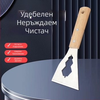 Лопата от неръждаема стомана, острие за почистване на циментова лопата, скрепер за стена, инструмент за декорация на кожата, тежка дървена дръжка, малка лопата