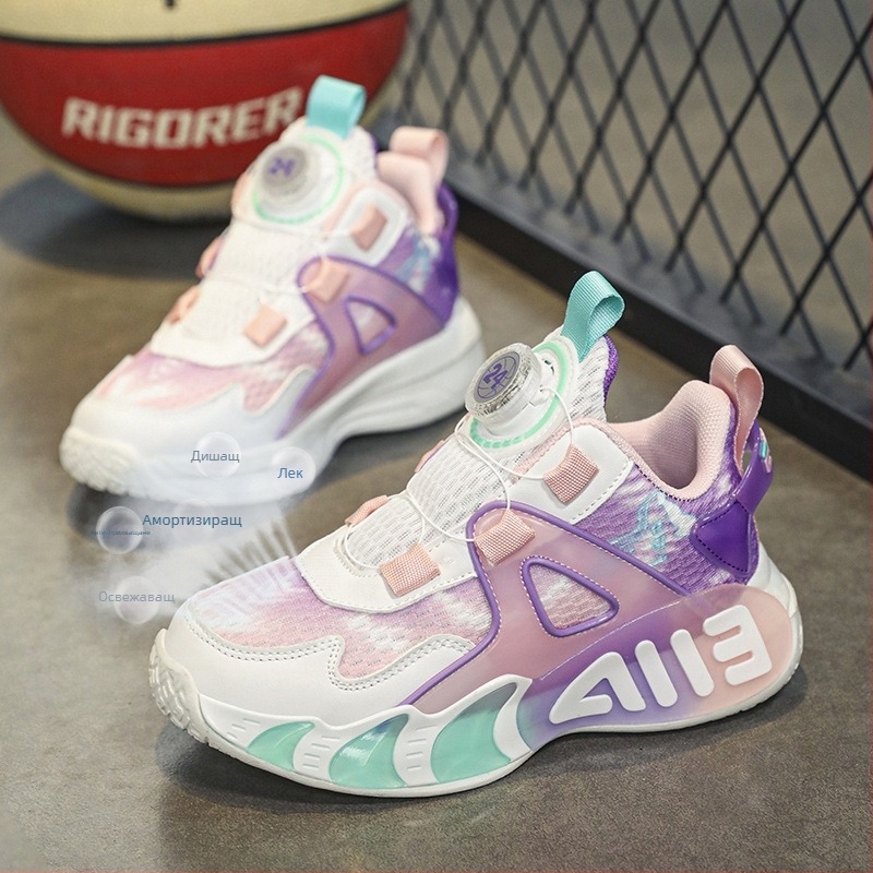 Момичешки обувки 2024 Пролет и есен Нови дишащи мрежести детски маратонки, неплъзгащи се, абсорбиращи ударите, с меко дъно, за момичета