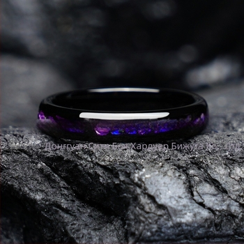 Летен нов романтичен венчален пръстен 4 мм галванизирана черна волфрамова стомана инкрустирана с лилав чакъл дамски подарък на едро