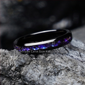 Летен нов романтичен венчален пръстен 4 мм галванизирана черна волфрамова стомана инкрустирана с лилав чакъл дамски подарък на едро