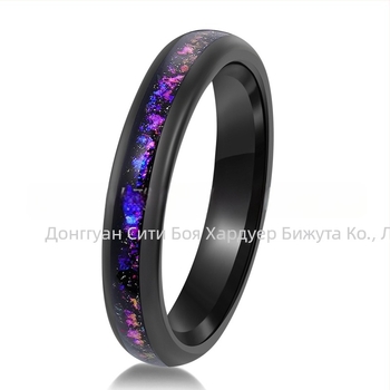 Летен нов романтичен венчален пръстен 4 мм галванизирана черна волфрамова стомана инкрустирана с лилав чакъл дамски подарък на едро