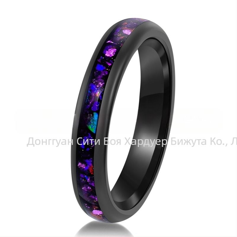 Летен нов романтичен венчален пръстен 4 мм галванизирана черна волфрамова стомана инкрустирана с лилав чакъл дамски подарък на едро