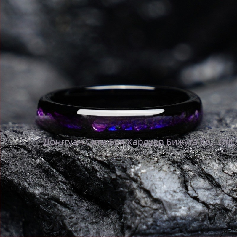 Летен нов романтичен венчален пръстен 4 мм галванизирана черна волфрамова стомана инкрустирана с лилав чакъл дамски подарък на едро