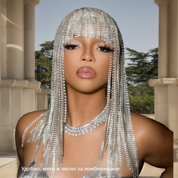 Експлозивна диамантена верижка с дълъг пискюл, шапка с кристали, перука с пънк коса, плетена верижка за парти, шапка за сценични изкуства