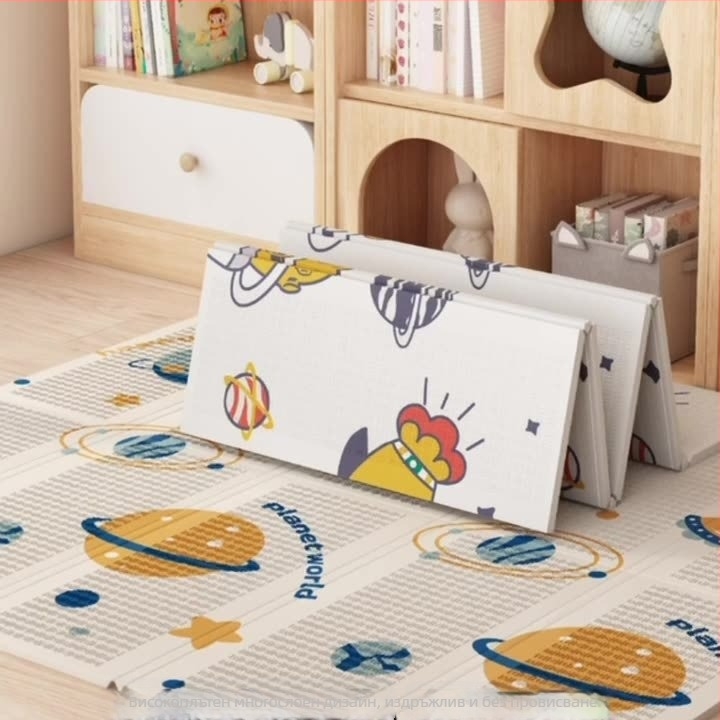 Бебешка постелка за пълзене, удебелена постелка от пяна, безопасен материал, без мирис, устойчива на масло, против замърсяване, лесна за почистване, сгъваема и за съхранение