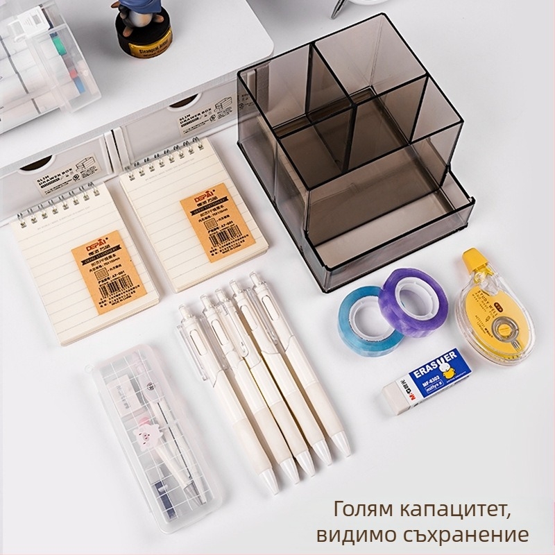 Многофункционален акрилен настолен държач за химикалки с голям капацитет, студентски офис държач за мобилен телефон, съхранение на канцеларски материали, креативно съхранение