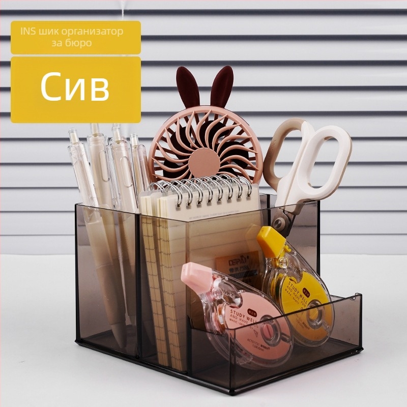 Многофункционален акрилен настолен държач за химикалки с голям капацитет, студентски офис държач за мобилен телефон, съхранение на канцеларски материали, креативно съхранение