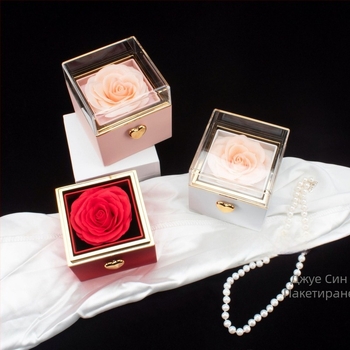 Обикновена лека луксозна автоматична въртяща се вечна роза пръстен колие подаръчна кутия Свети Валентин изящна колие подаръчна кутия подаръчна чанта