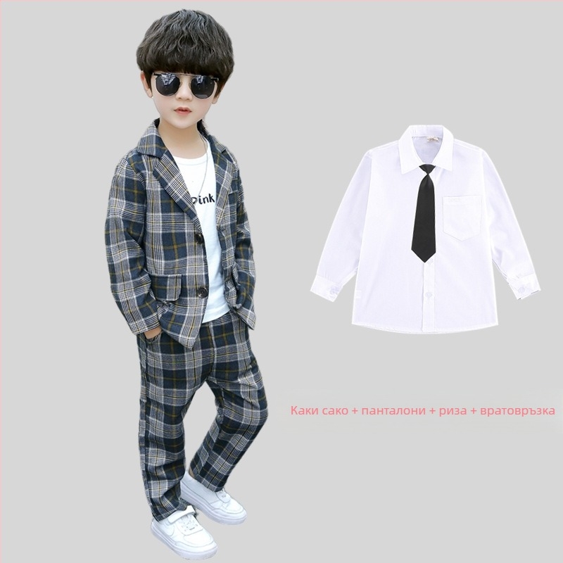 Детски костюм, костюм за момче с цветен мотив, рокля за водещ на пиано, красив британски костюм за момчета