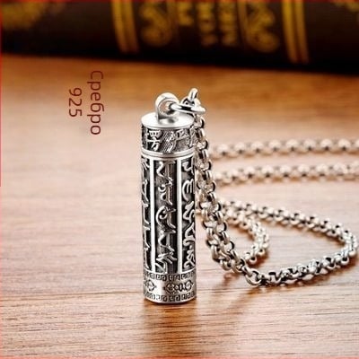 Сребърна висулка S925, модерна, с шест символа, истинска огърлица, кутия Gawu, мъжка сребърна висулка, модерна, семпла, модна