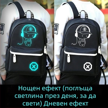 Търговия на едро от плат Оксфорд за ученици от средното училище, мъже, светеща отразяваща ученическа чанта в корейски стил, държач за слушалки с USB порт