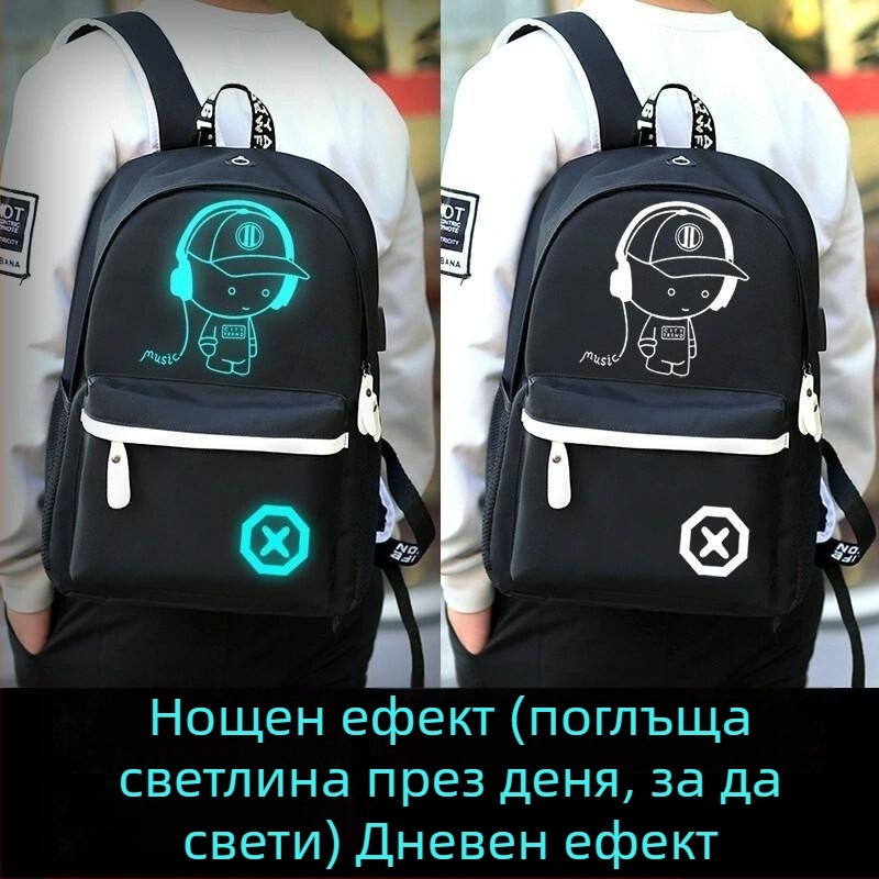 Търговия на едро от плат Оксфорд за ученици от средното училище, мъже, светеща отразяваща ученическа чанта в корейски стил, държач за слушалки с USB порт