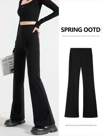 Черни микроразкроени панталони за жени, есен 2025, еластични, стягащи, с висока талия, тънки, с конски копита, дълги до пода, ежедневни панталони за жени