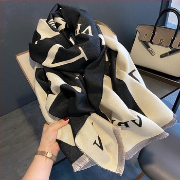 Висококачествен моден двустранен шал с букви за мъже и жени, зимен удебелен кашмирен шал за двойка, топъл шал