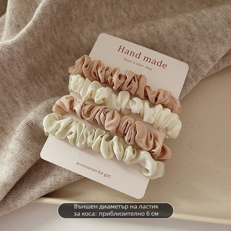 Комплект от четири части, сатенена ластик за коса с ластик и въже за коса, основен цвят, с ластик и ластик за коса