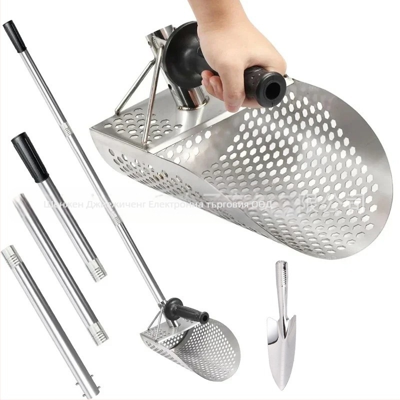 Металотърсач за плажен пясък, лъжичка за пясък, откриване на съкровища, неръждаема стомана 304 с дръжка, инструмент за търсене на злато