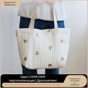 Японска и корейска чанта за съхранение от чист памук с голям капацитет, обикновена чанта за подмишници с голям капацитет, ежедневна чанта за майки и бебета, момичета