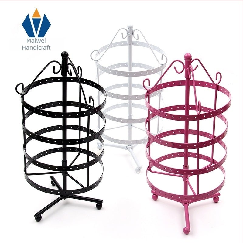 Кръгла въртяща се стойка за обеци, метални реквизити за бижута, желязна стойка за бижута, настолна закачалка за обеци с тел
